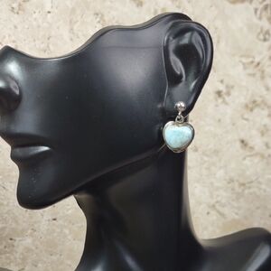 Larimar/Sterling Silver Heart Drop Earrings
